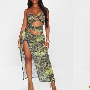 Pretty little thing Green Leopard Print Cutout Dress